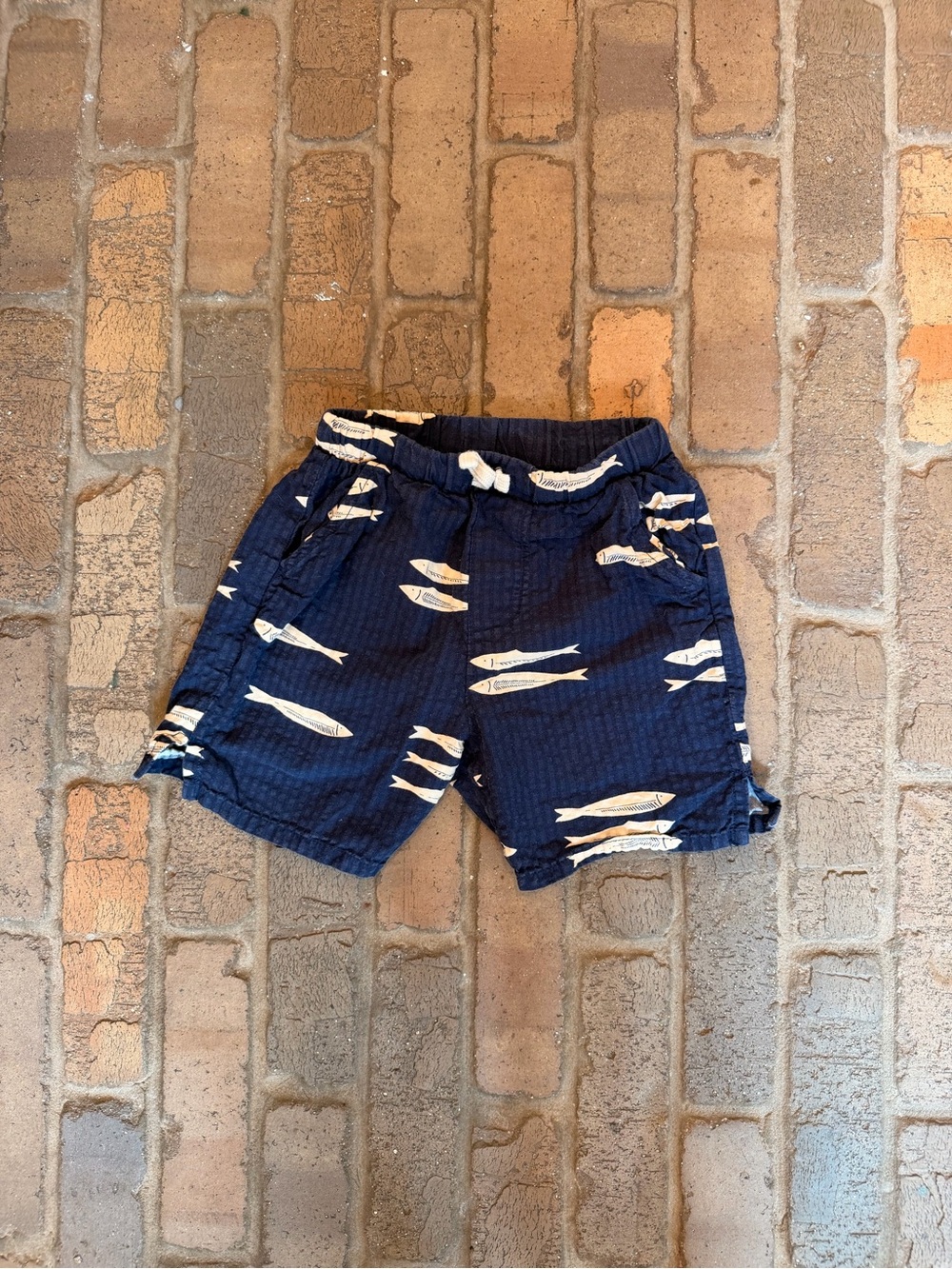 Zara Navy Shorts with White Fish Print